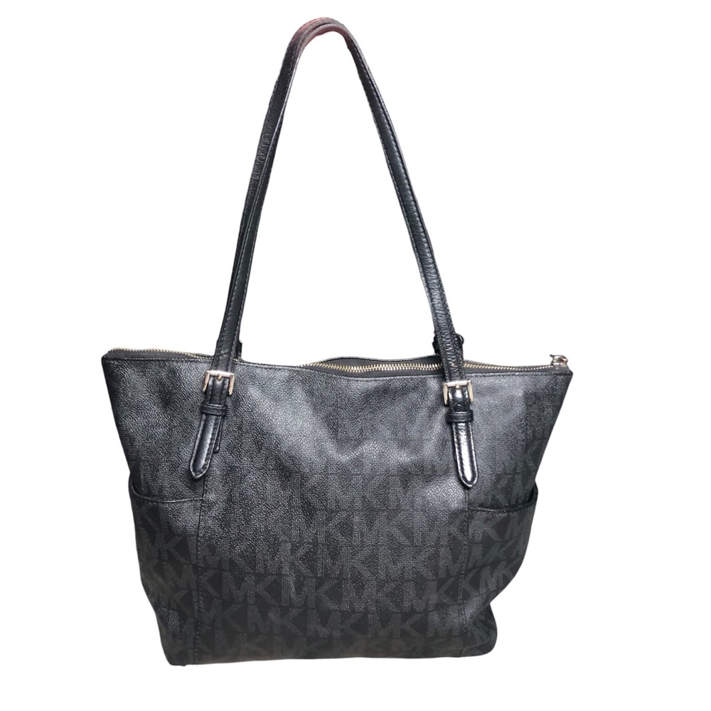 Michael Kors pvc jet set black signature tote purse logo shoulder bag